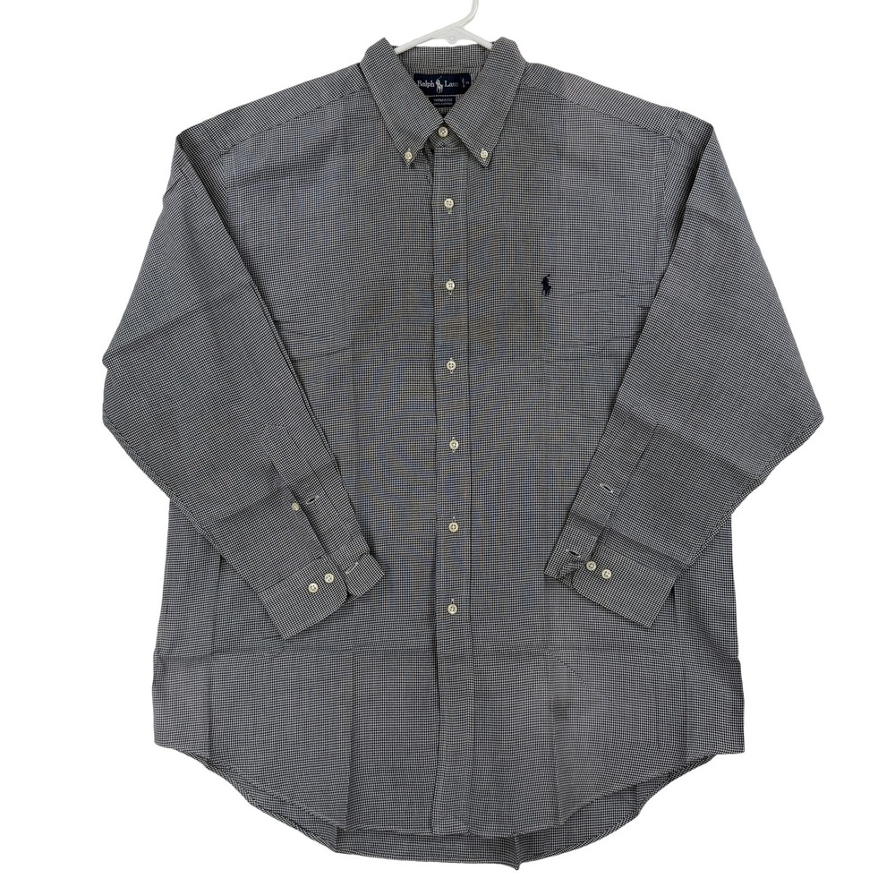 Ralph Lauren Shirt Mens 16.5 32/33 Blue Houndstooth Yarmouth Button Down‎ Cotton
